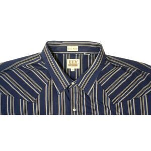 ELY CATTLEMAN Big Man 4X L.S. Blue Gold White Pearl Snap Striped 2-Pocket Shirt
